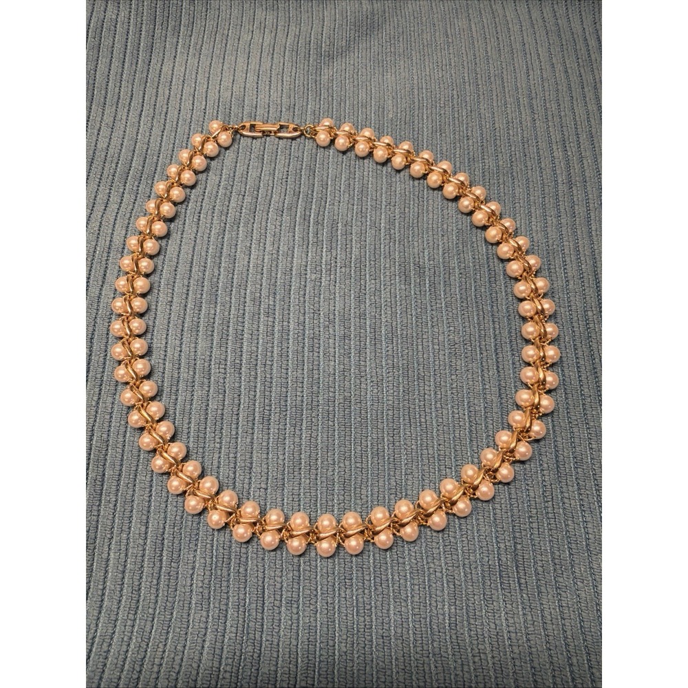 Vintage Napier Braided Faux Pearl Gold-Tone Choker Necklace 1980s Signed